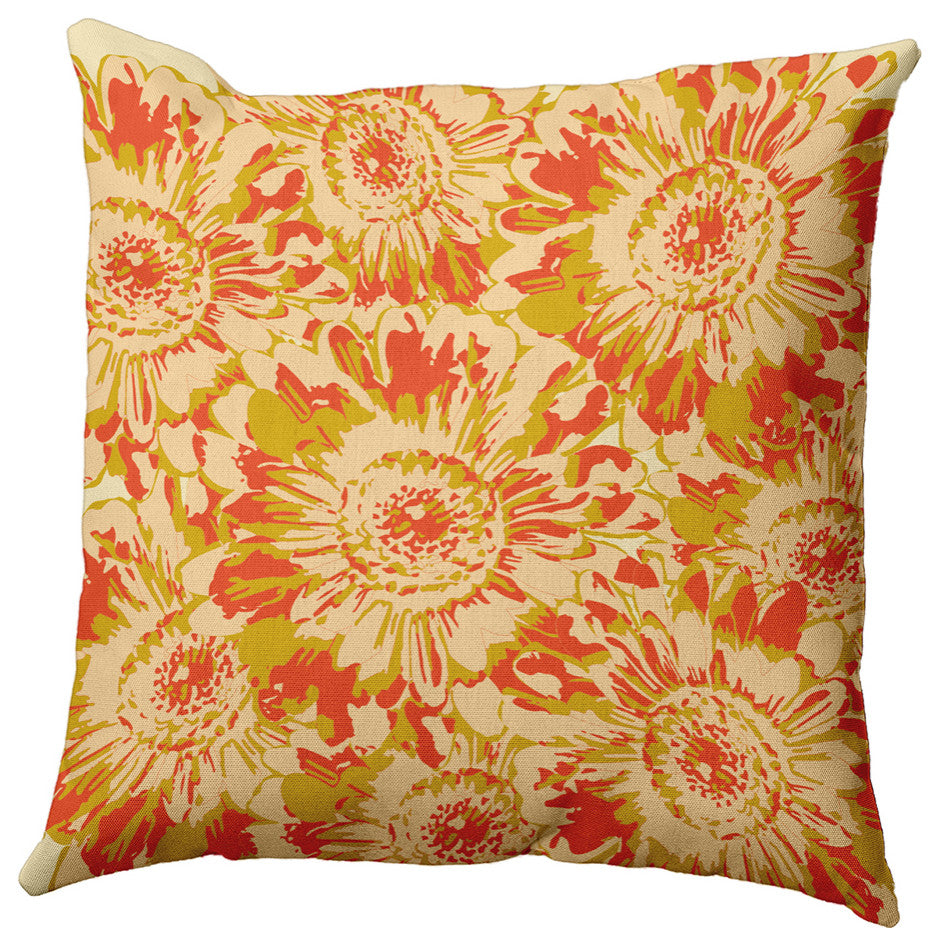 Big Flowers Decorative Throw Pillow, Mustard, 26"x 26"