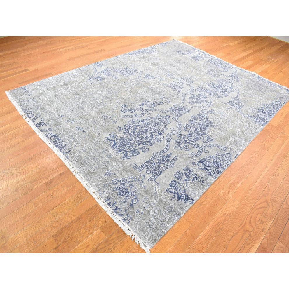 Taupe Hi and Lo Silk With Textured Wool Hand Knotted Transitional Rug 8'1"x10'4"