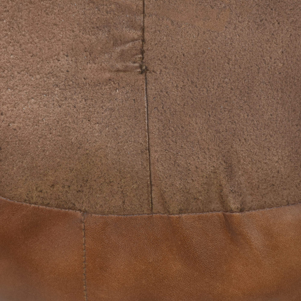 Pouf-Solid Handmade Leather Pouf (Recycled Foam with Fiber Fill), Light Brown, {Round]21x21x12