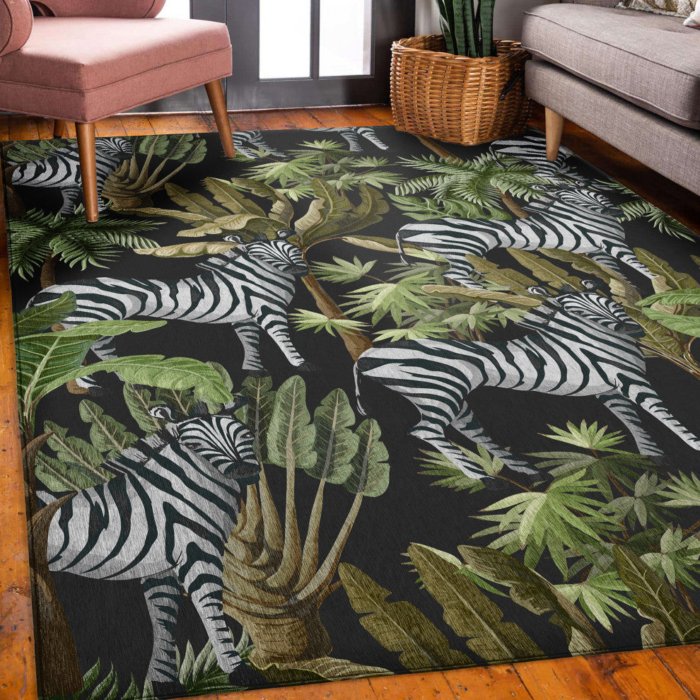 Indoor/Outdoor Tropics TC13 Black Machine Washable 9' x 12' Rug