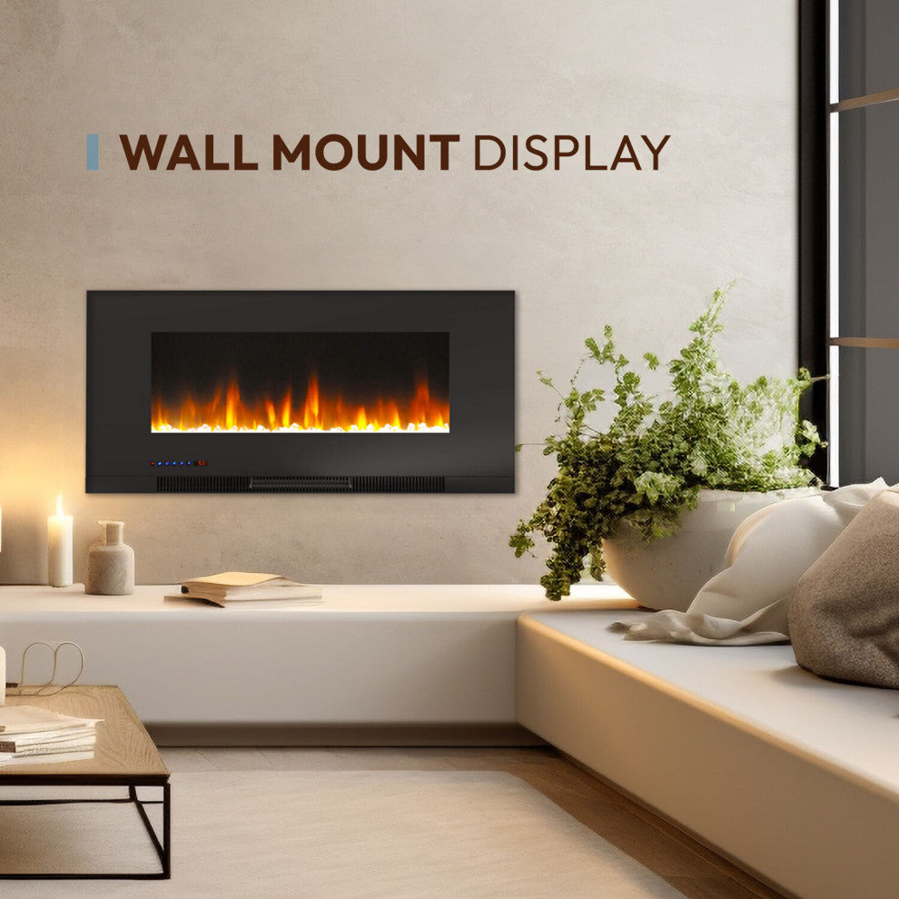 42" Wall-Mount Electric Fireplace, Black