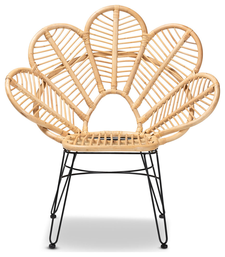 Alea Natural Rattan and Black Metal Accent Chair