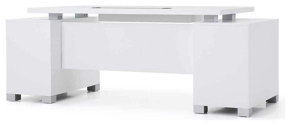 79"� Modern Ford White Matte Lacquer Desk Storage/Filing Drawers Keyboard Tray