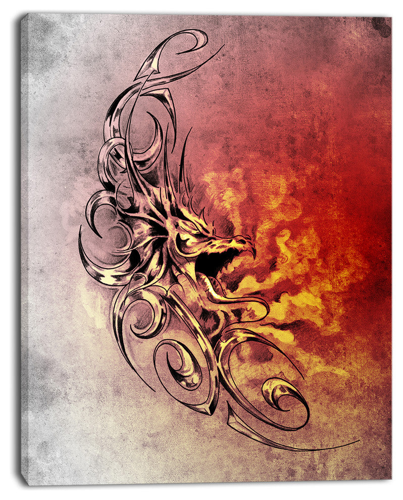 "Medieval Dragon Tattoo Sketch" Digital Art Canvas Print