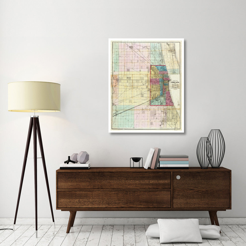"Map of Chicago and Environs, 1869" Paper Print by Rufus Blanchard, 37"x46"