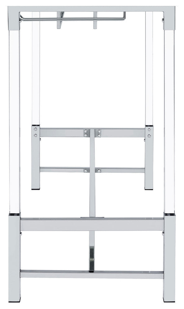 Rectangular Pub Height Bar Table With Storage, High Gloss White and Silver