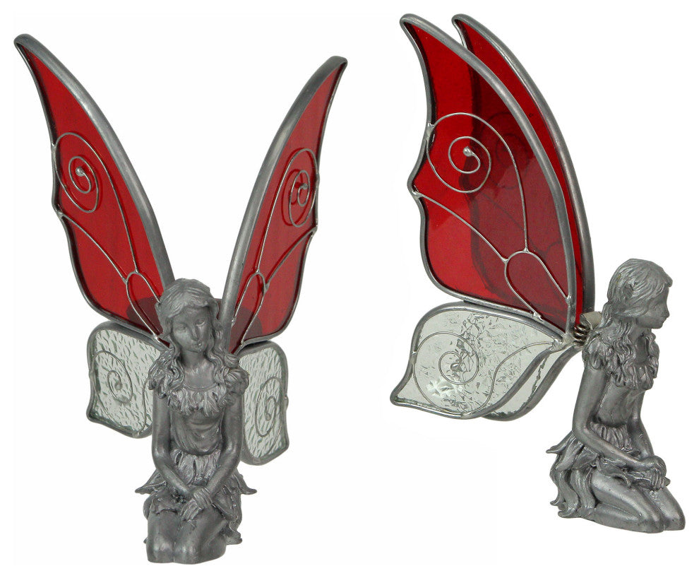 Set of 2 Kneeling Fairies Pewter Figurines Decor Sculptures Mythical Accessorie