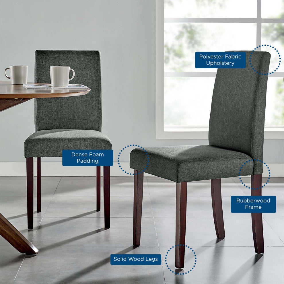 Side Dining Chair, Set of 2, Fabric, Wood, Gray, Modern, Bistro Restaurant