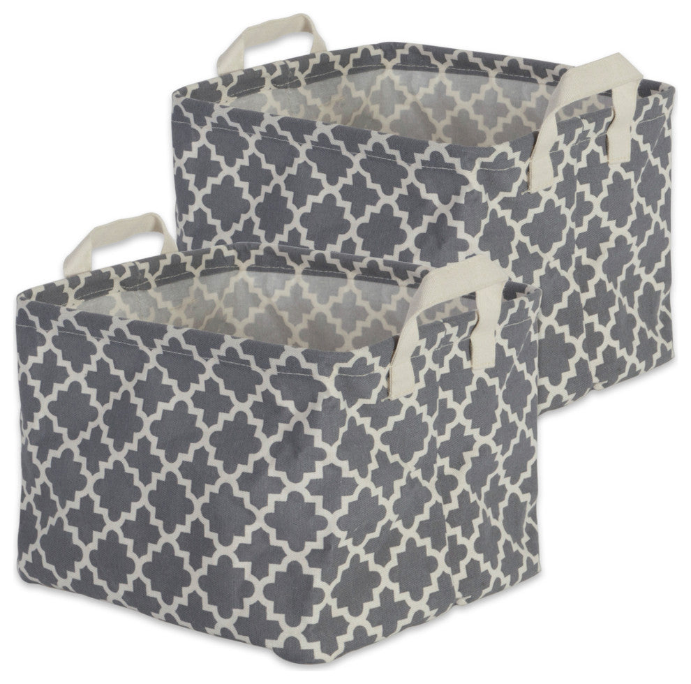 Coated Cotton/Poly Laundry Bin Lattice Gray Rectangle Extra Large, Set of 2