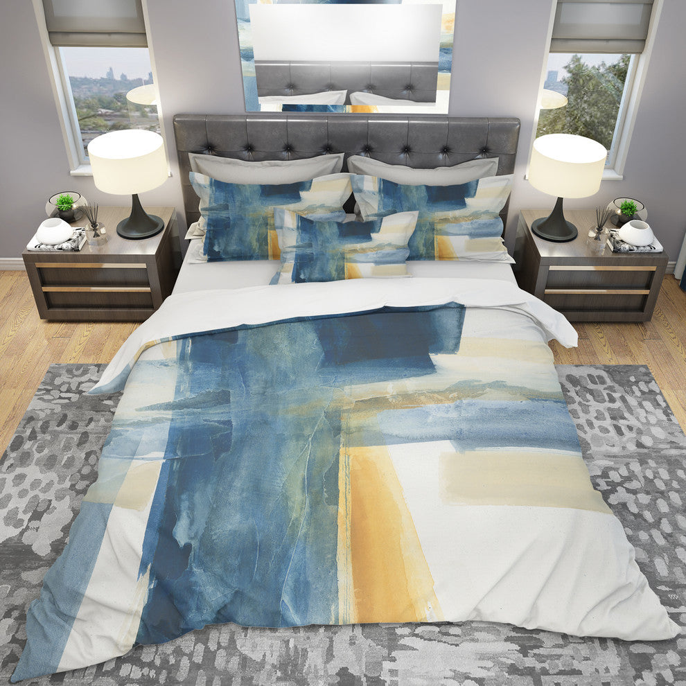 indigo Panel Vi Geometric Duvet Cover Set, Twin