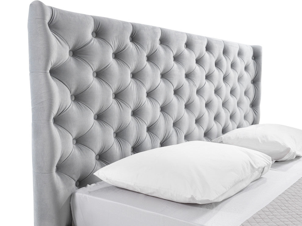 Parker King Storage Bed in Gray Velvet Fabric