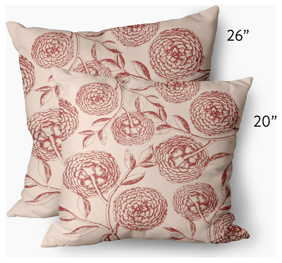 Antique Flowers Decorative Throw Pillow, Red, 26"x26"