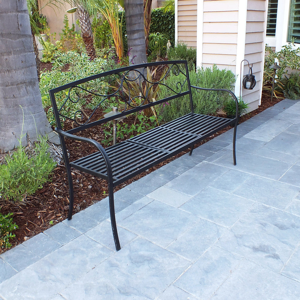 Metal Garden Bench with Retractable Table
