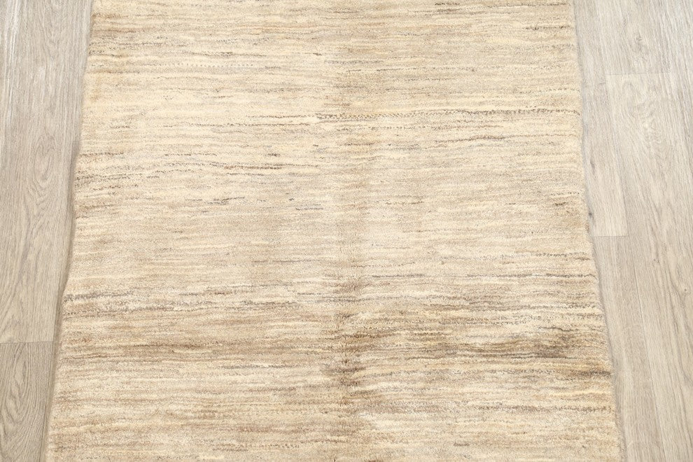 Gabbeh Oriental Modern Solid Color Hand Made Persian Rug, Beige, 5'1"x3'5"