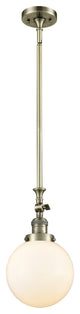 1-Light Beacon 8" Mini Pendant, Antique Brass, Glass: Matte White Cased