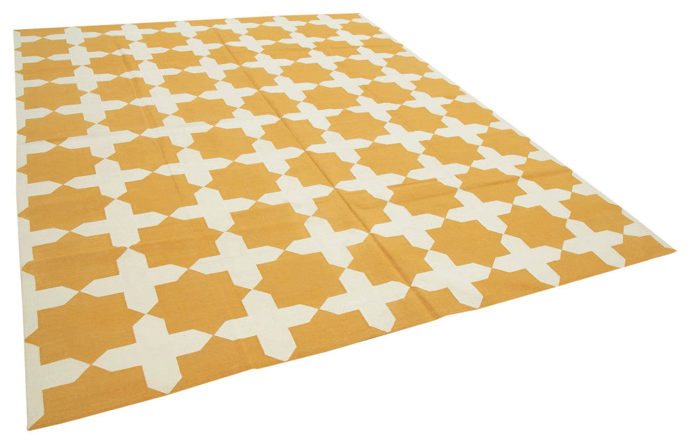 Rug N Carpet - Handmade Wool 7' 10'' x 9' 11'' Geometric Dhurrie Kilim Rug