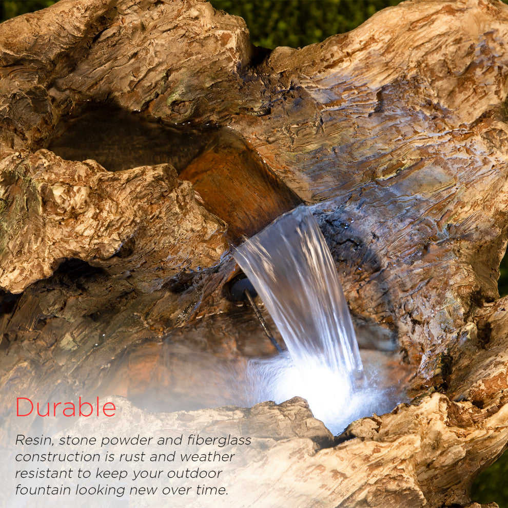 39" Tall Outdoor Tree Trunk Arch Waterfall Fountain With LED Lights
