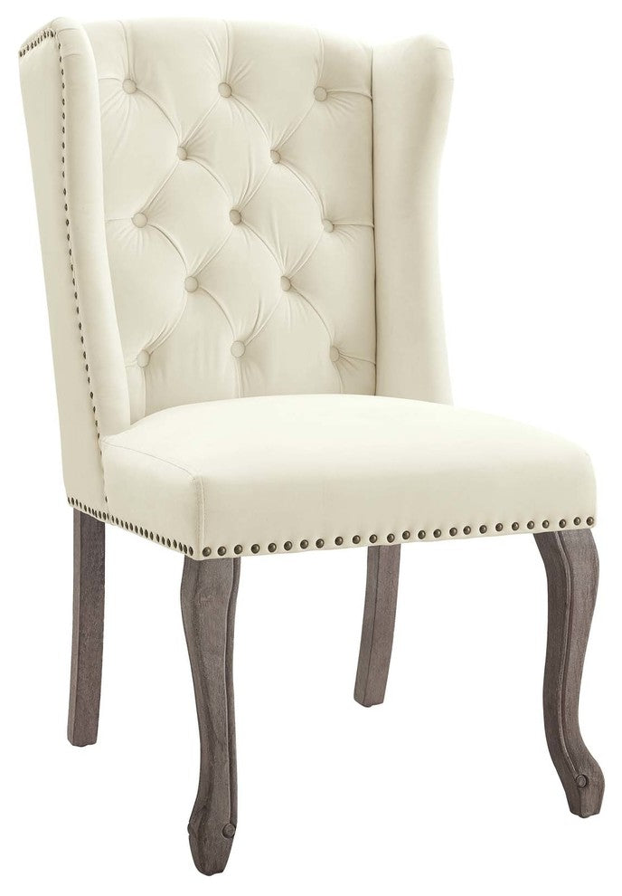 Apprise French Vintage Dining Performance Velvet Side Chair, Ivory