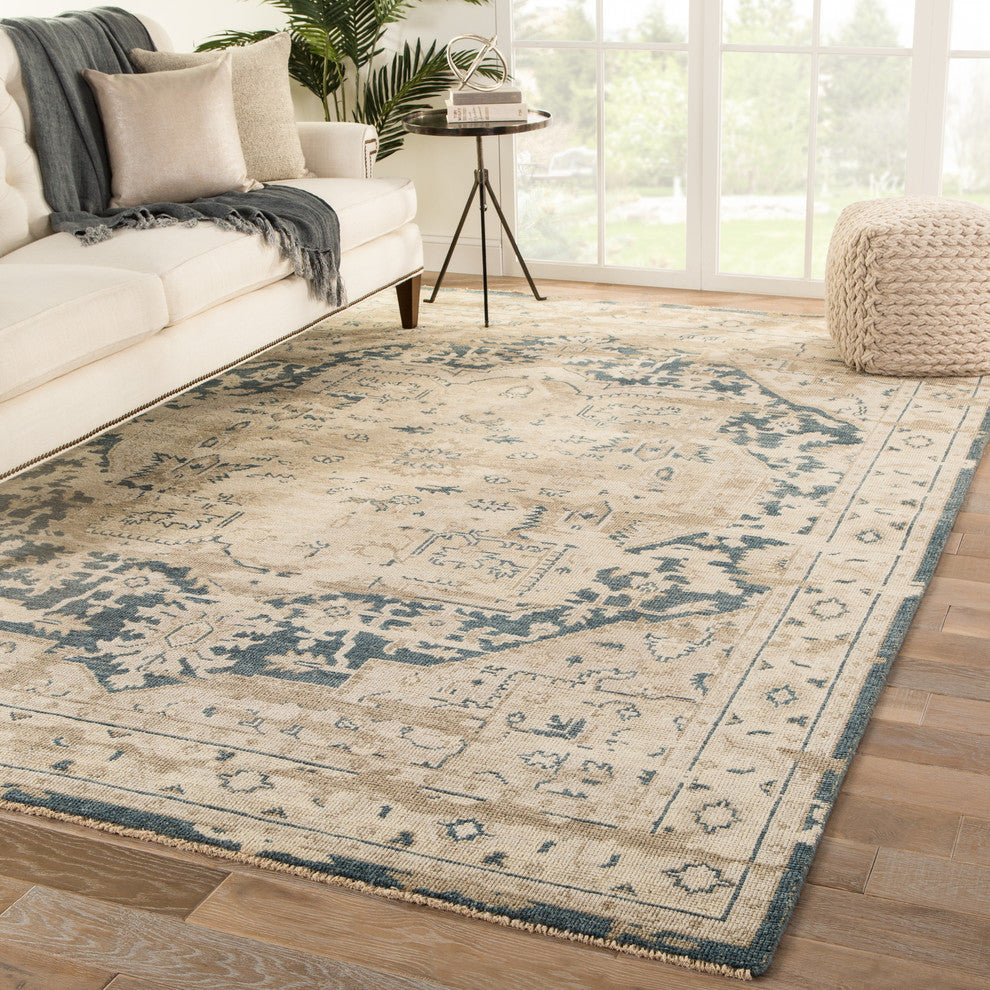Jaipur Living Cadenza Knotted Medallion Beige/Dark Blue Area Rug, 10'x14'