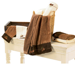 Embroidered Pine Cone Towel Set, Mocha, 3 Piece