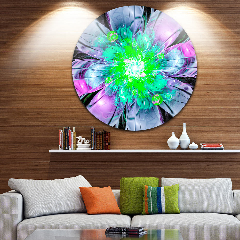 Green Purple Fractal Flower Petals Close-Up, Floral Circle Artwork, 36"