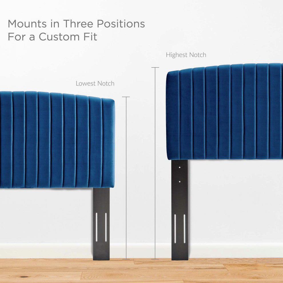Platform Bed Frame, King Size, Blue Navy, Velvet, Modern, Bedroom Guest Suite