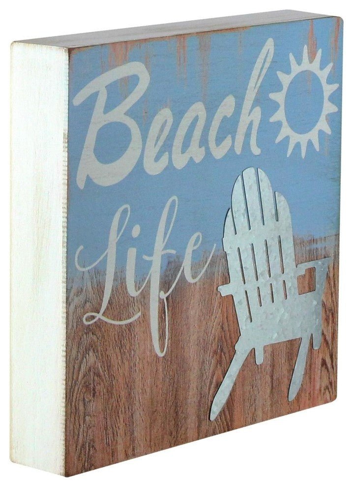 8" Decorative "œBeach Life" Distressed Wooden Wall Plague
