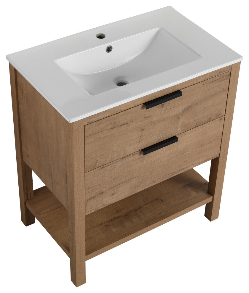TATEUS Bathroom Vanity With Sink, Freestanding 2 Drawers 30 Inch