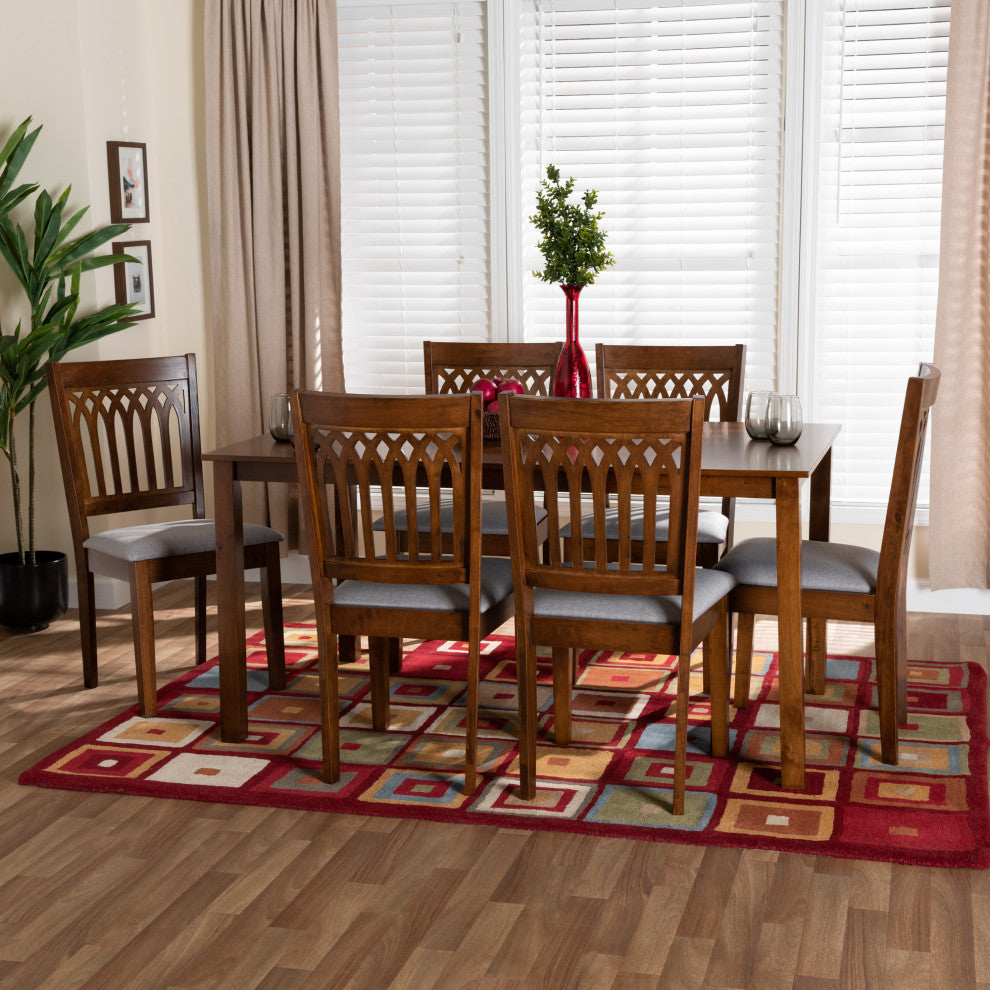 Marsala Modern Collection, Gray/Walnut Brown, 7-Piece Dining Set