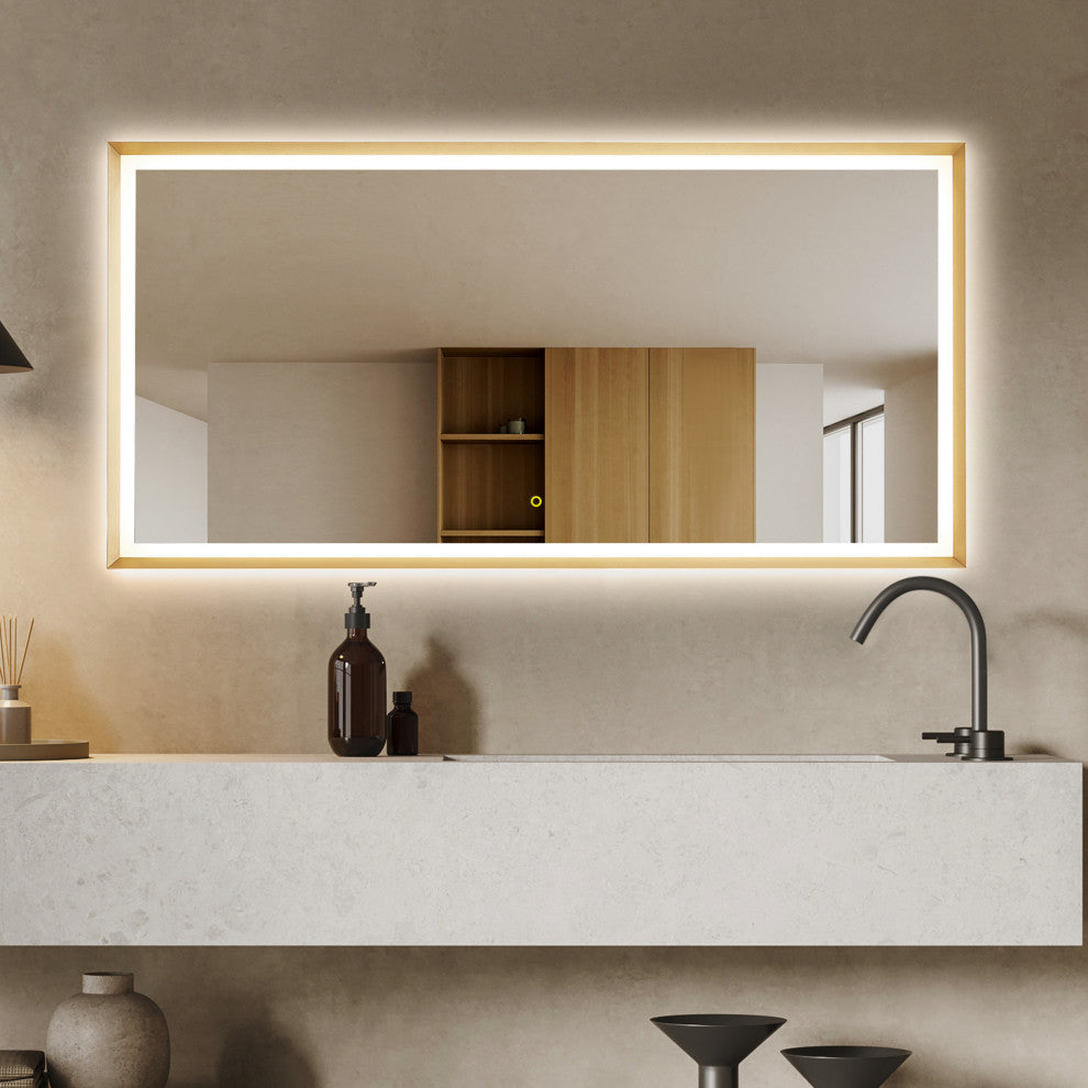 Apollo Anti-Fog Dimmable Vanity, LED Lighted Wall Mirror, Brushed Gold, 60"