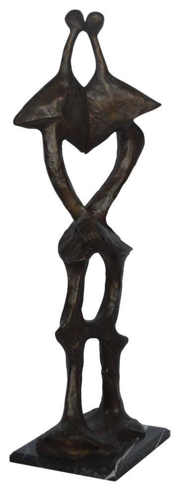 Modern art abstract, a couple kissing bronze statue - Size: 13"L x 11"W x 40"H