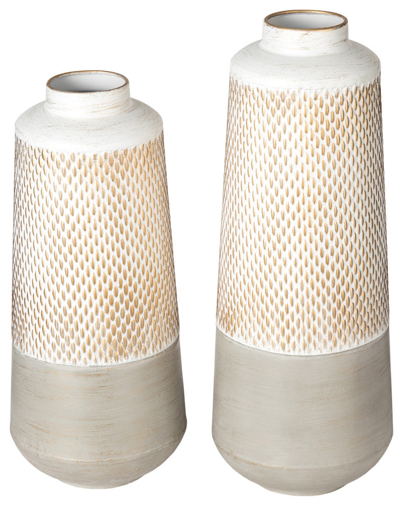 Modern Farmhouse / Modern Industrial Textured Table Metal Vases, Set of 2