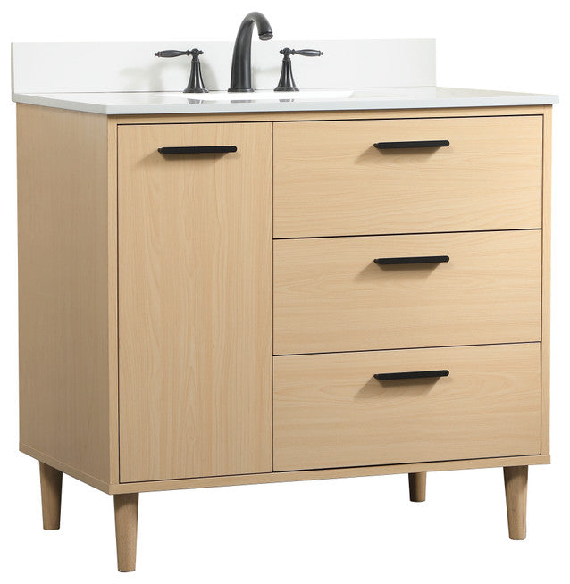 Home Living Modern Natural Oak-Light Bathroom Vanity, Maple, 36"