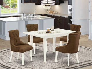 5Pc Kitchen Set, 4 Parson Chairs, Butterfly Leaf Kitchen Table, Linen White