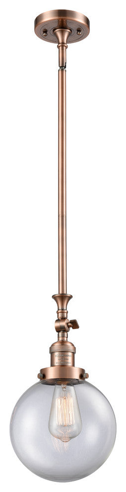 1-Light Beacon 8" Mini Pendant, Antique Copper, Glass: Clear