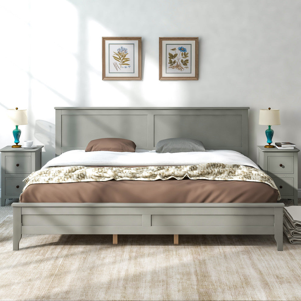 Gewnee Modern Gray Solid Wood King Platform Bed