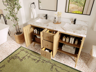 Pasadena Oak 60" Double Bathroom Vanity, White 1.5" Empira Quartz