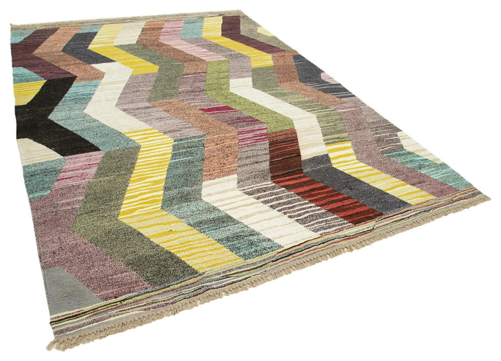 Rug N Carpet - Handmade Turkish 6' 11'' x 9' 10'' Modern Design Wool Kilim Rug