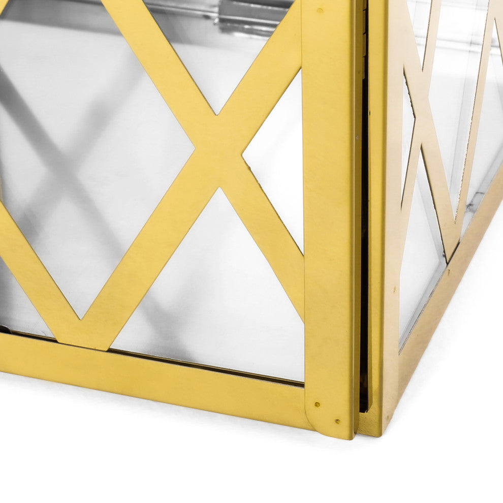 Cecil Outdoor 18" Modern Stainless Steel Lantern, Gold