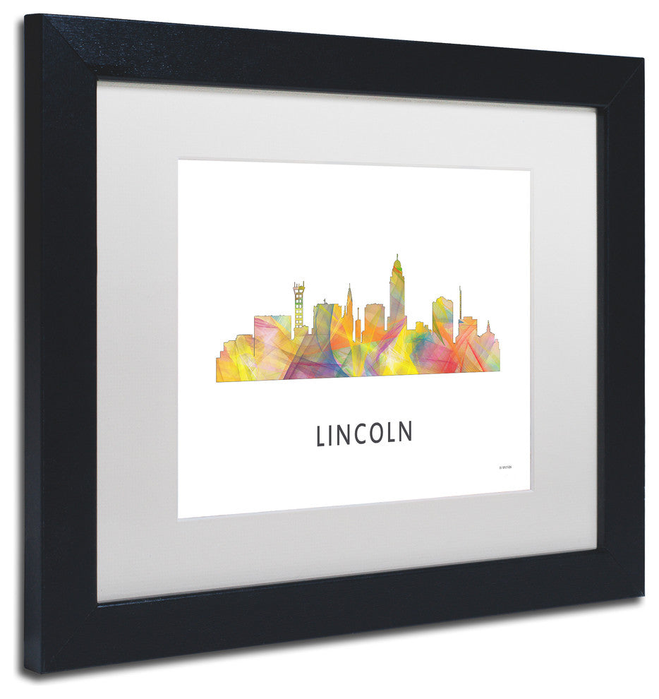 'Lincoln Nebraska Skyline Wb 1' Framed Art, Black Frame, White Matte, 14x11