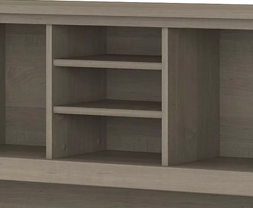 Modern Hutch, Open Shelves & Cabinets With Frosted Glass Doors, Ash Gray