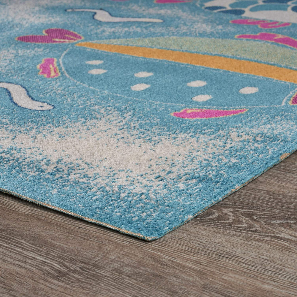 2" x 3" Blue Playful Fish Indoor Outdoor Scatter Rug