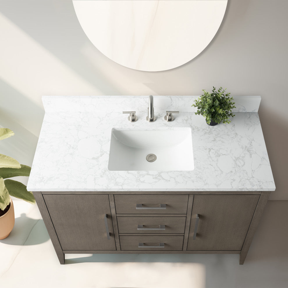 Vanity Art Bathroom Vanity With Sink, Driftwood Gray, 48", Single Sink, Brushed Nickel