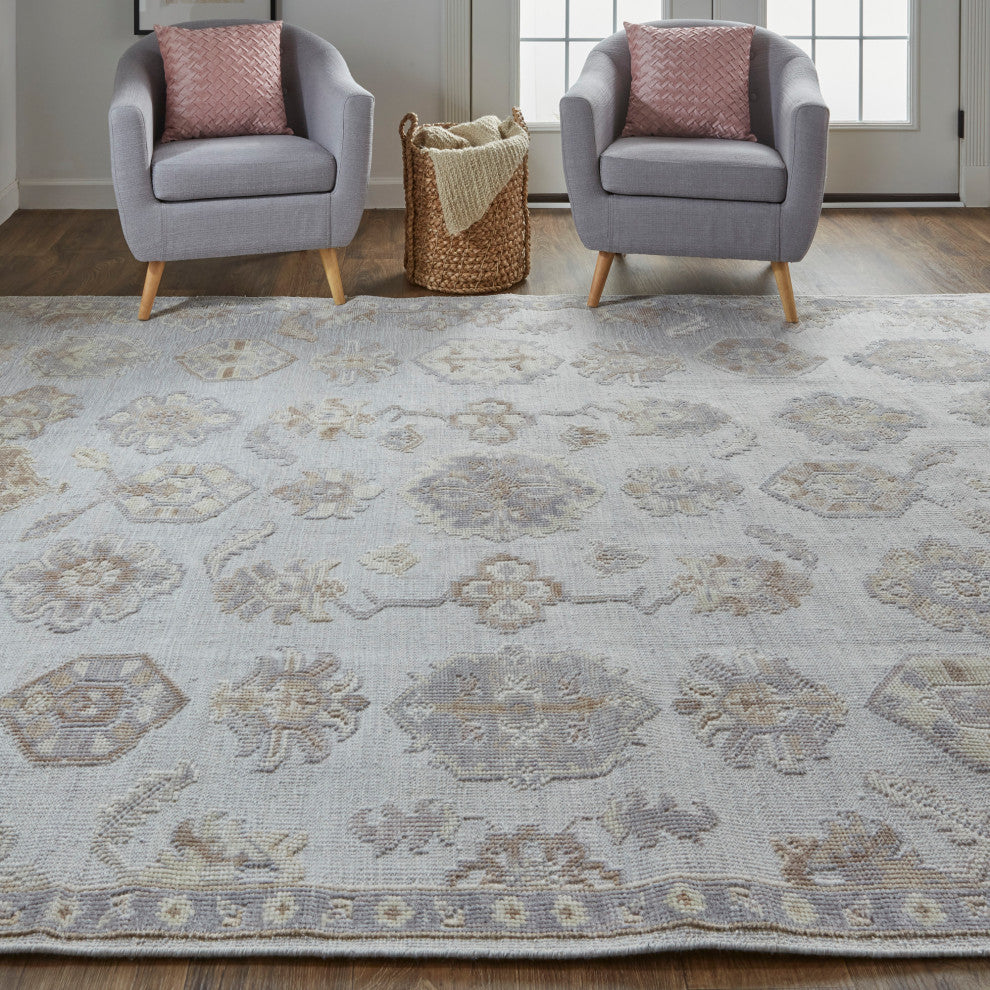 Weave & Wander Tierney Eco Friendly PET Oushak Rug, Vapor Gray/Bone/Tan, 3'-6" X