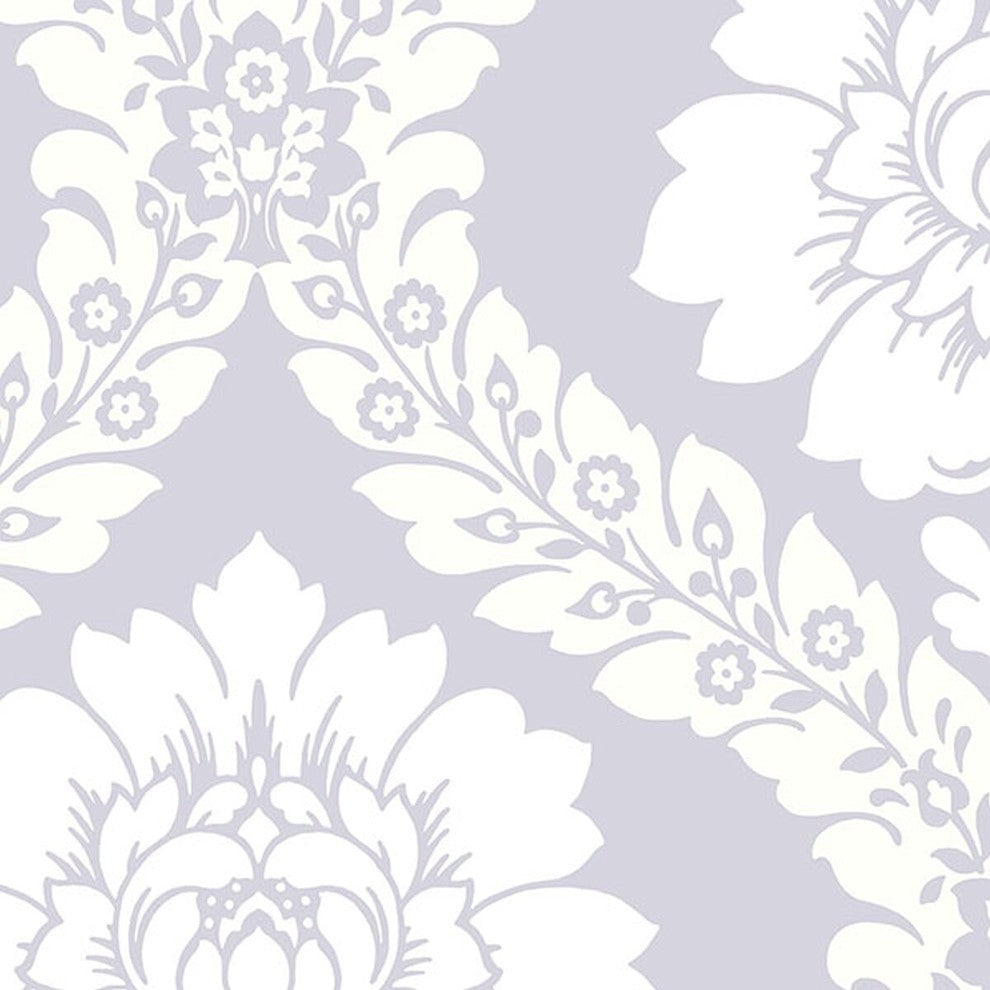 Shades, Damask Geometric Graphic White, Light Violet Wallpaper Roll