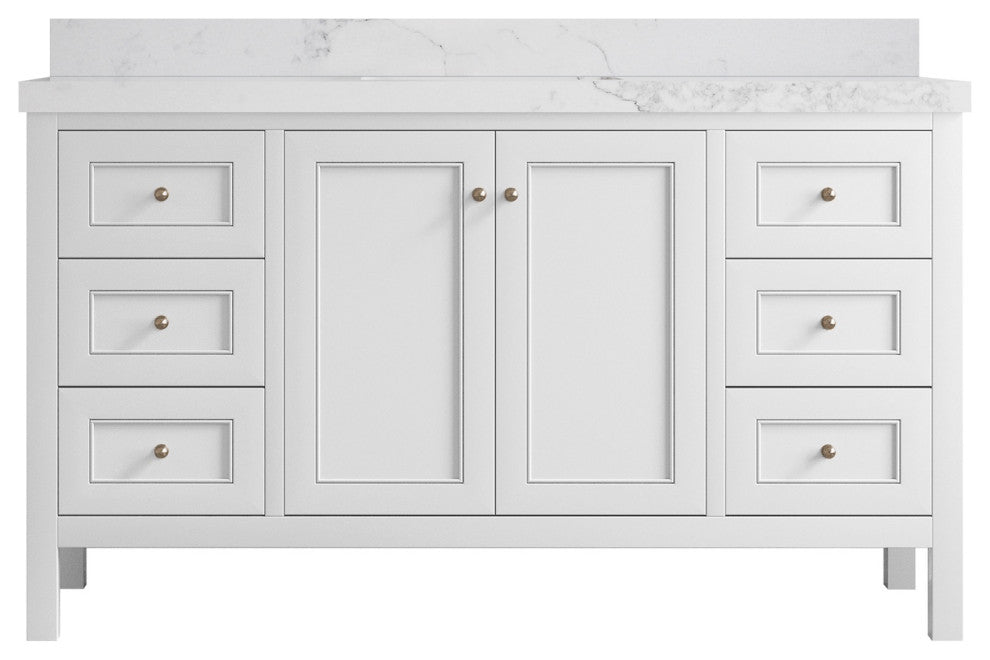 Nashville 60" Single Bathroom Vanity, White 2" Calacatta Nuvo