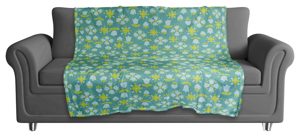 Tulip Pattern in Blue Fleece Blanket