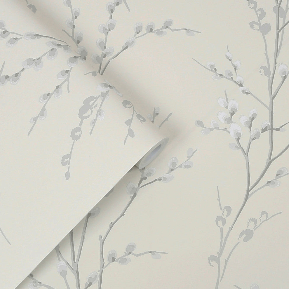 Laura Ashley Willow Wallpaper, Off White/Steel