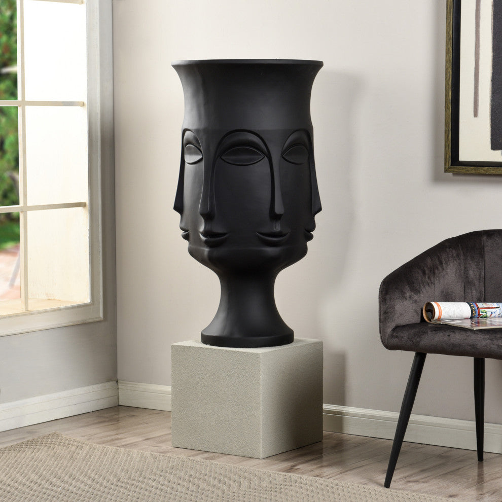 Assisi Floor Vase Large Matte Black Finish on Resin With Frosted Gray Base