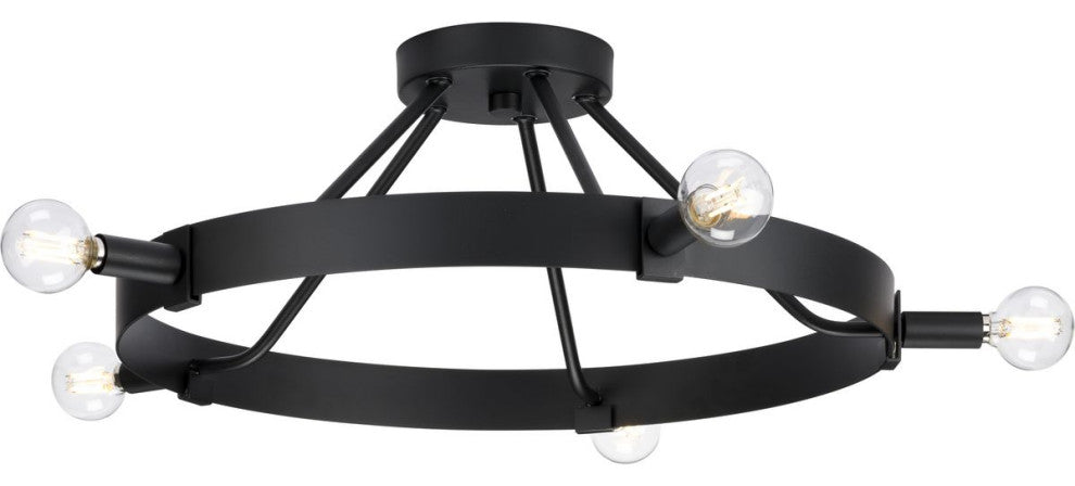 Breckenridge Collection Five-Light Matte Black Rustic Farmhouse Semi-Flush Mount